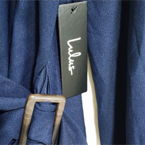 Lulus Navy Blue Wrap Blouse with Buckle Detail Women’s Size Medium - Picture 6 of 8